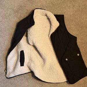 Black Reversible Sherpa Lined Vest